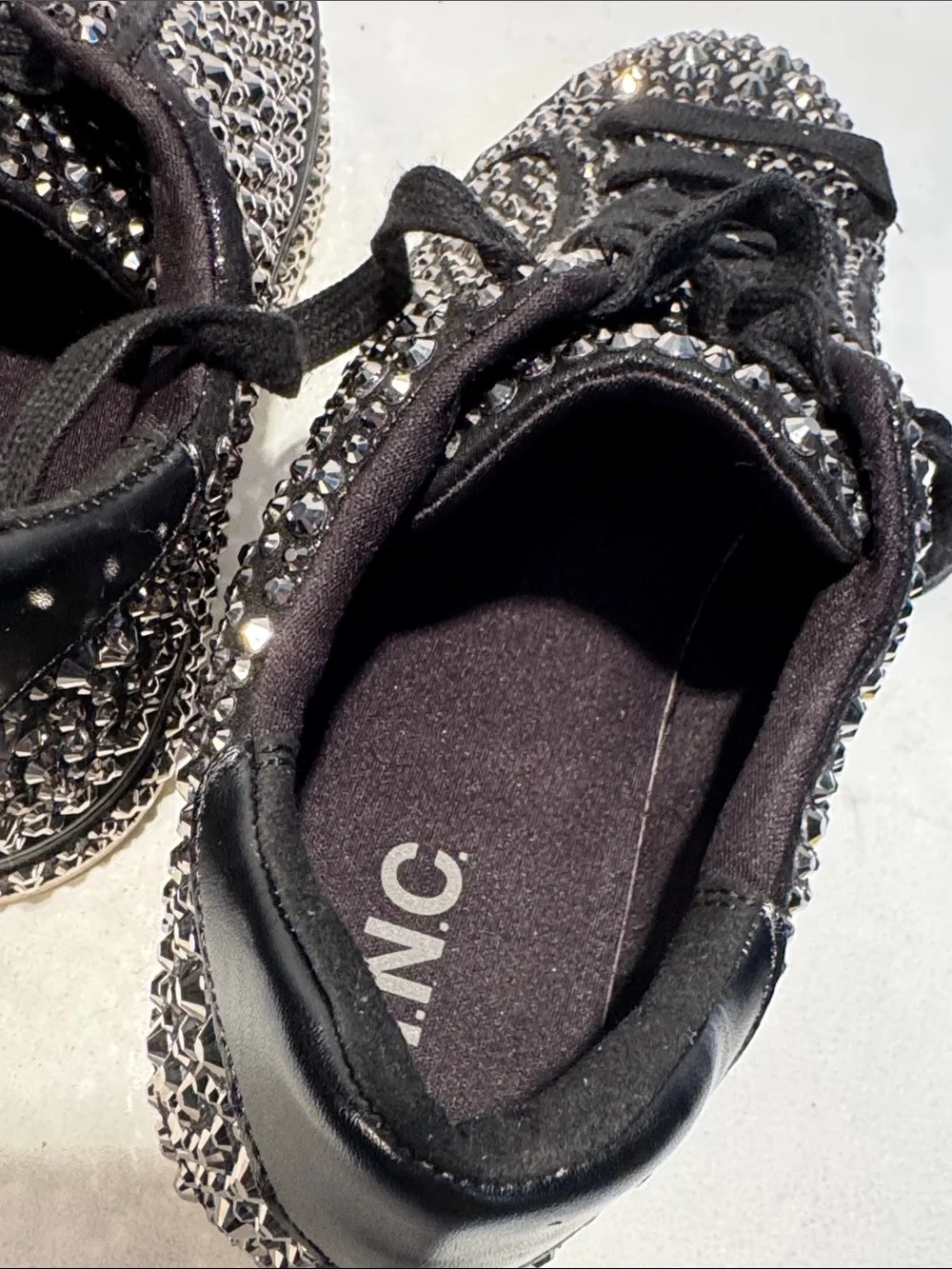 INC International Concepts Black Crystal-Embellished Lace-Up Sneakers